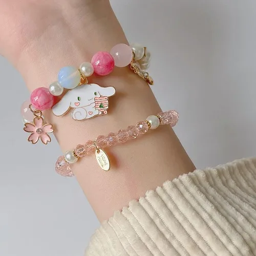 Vista 4 de ANZWTLOYY Juego de pulseras Kawaii con cuentas de cristal, pulseras de perlas de dibujos animados para niñas y mujeres, joyería de amistad, Cristal