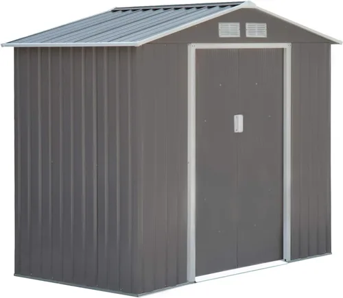 Vista 3 de Outsunny - Cobertizo de almacenamiento al aire libre de 7 x 4 pies, cobertizo de herramientas de jardín de metal con kit de cimentación, puerta