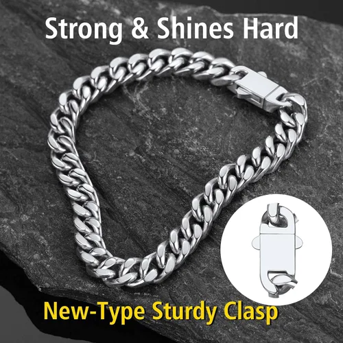 Vista 5 de ChainsProMax Pulseras de cadena cubana de acero inoxidable para hombre, 5790.472 in de ancho, 7.58.39 pulgadas de largo, negrodorado