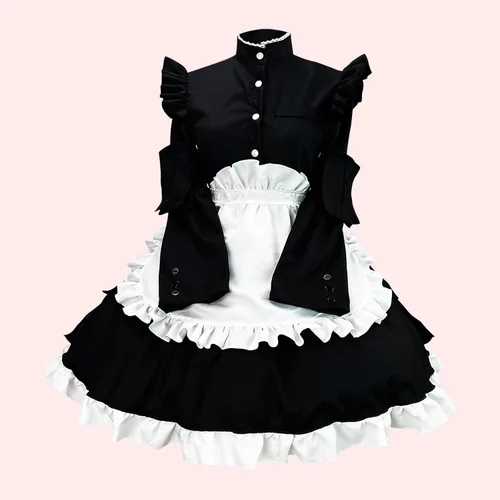 Vista 2 de Uillui Trajes de sirvienta para mujer, dulce vestido kawaii lolita, anime japonés, cosplay, disfraces de sirvienta, vestido de Halloween Ren