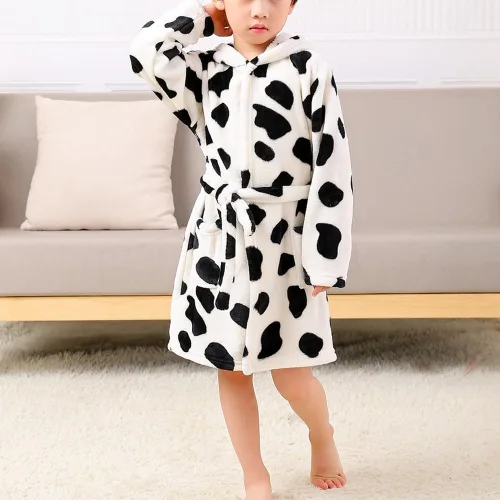 Vista 2 de Batas para niños y niñas, ropa de dormir con capucha y forro polar suave, bata de baño bonita