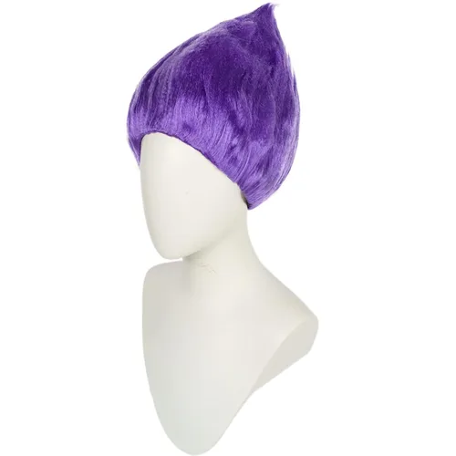 Vista 3 de JoneTing Peluca con puntas moradas + gorra de pelucaPeluca corta púrpura para cosplay para Halloween, peluca de cosplay púrpura brillante