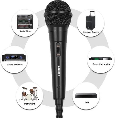 Vista 9 de Marengo Micrófono de Mano con Cable, Micrófono Vocal Dinámico Cardioide con Cable de 13 pies e Interruptor de Encendido/Apagado, Idealmente Adecuado