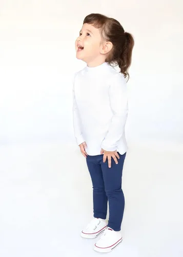 Vista 8 de Lilax Camiseta básica de algodón de cuello alto falso de manga larga para niña