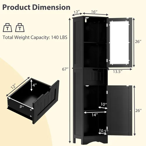 Vista 3 de LOKO Gabinete de almacenamiento de baño de 67 pulgadas de alto, gabinete de Negro