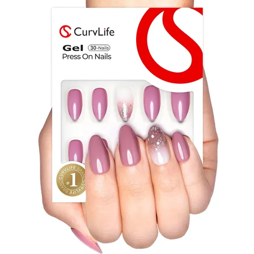 Vista 10 de Curvlife Uñas postizas a presión de almendra mediana, punta francesa negra dorada con pegamento, longitud media, color negro mate con borde de línea