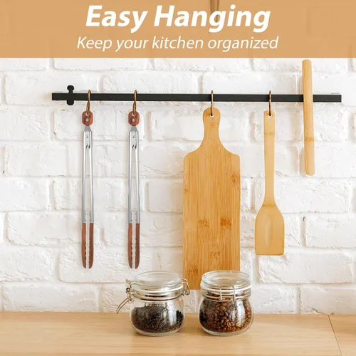 Vista 6 de 2 pinzas de madera para cocinar, pinzas de ensalada de acero inoxidable con punta de madera de nogal de 16 pulgadas de mango largo para cocina