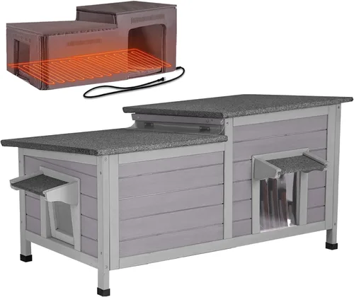Vista 10 de Heated Cat House for Outside,Weatherproof Insulated Feral Shelter Solid wood structure with 6-sided insulated liner & certified heating pad. Keeps