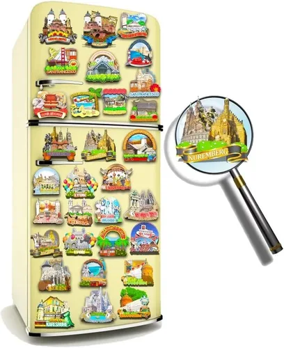 Vista 4 de Imán de Alemania Nuremberg para nevera de madera 3D, monumentos de viaje, coleccionables, recuerdos, decoración hecha a mano -220