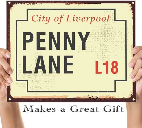 Vista 9 de Penny Lane Sign - Famous Landmark Road Place Home Decor, Rustic Metal Look Street Sign, Great Travel Accessories and Tourist Gift, 11x14 Unframed