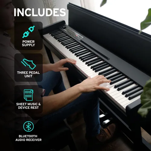 Vista 5 de Korg C1 Air - Piano digital Bluetooth de 88 teclas con martillo con peso real de acción 3, negro con grano de palisandro