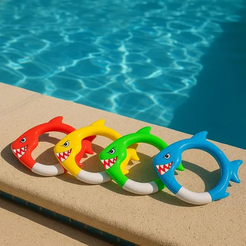 Vista 6 de Haktoys Anillos de buceo de tiburón, juguetes de buceo para niños, juguetes de entrenamiento de natación para niños y niñas, juegos de piscina