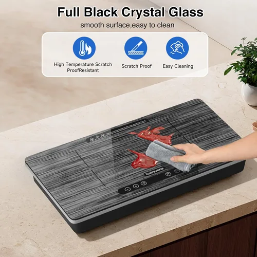 Vista 6 de Placa de inducción portátil de 2 quemadores, quemador de inducción doble de 1800 W con control táctil, temporizador y bloqueo de seguridad, estufa
