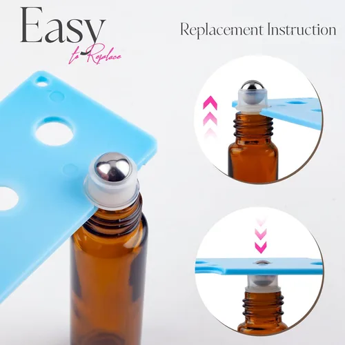 Vista 5 de Botellas enrollables de 0.3 fl oz para aceites esenciales, botellas de vidrio enrollables, botella de perfume recargable, con bolas de rodillo