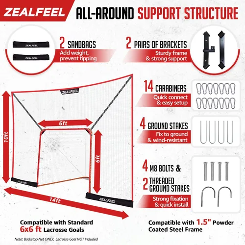 Vista 12 de ZEALFEEL Lacrosse Backstop Net 14x10FT, Extra-Large Shooting Coverage