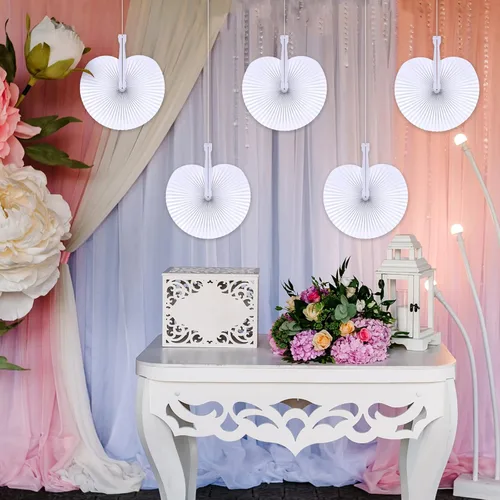 Vista 5 de durony 72 ventiladores plegables de forma redonda con mango de plástico, abanicos de mano de papel, abanicos de boda plegados para bodas