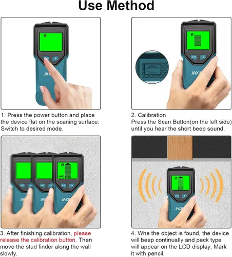 Vista 7 de Escáner de pared con buscador de pernos 5 en 1 con chip inteligente y pantalla LCD HD, detector de vigas para el centro y el borde de madera