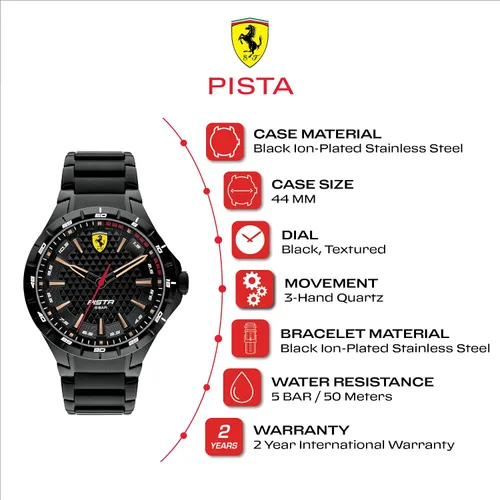 Vista 4 de Ferrari Scuderia Pista - Reloj de pulsera de cuarzo de acero inoxidable y eslabones para hombre color negro modelo 0830866 plateado