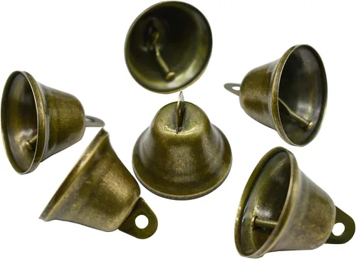 Vista 2 de Maydahui 10 cascabeles pequeños de bronce vintage mini (1.7 x 1.5 pulgadas) para entrenamiento de orinal de perro, timbre de puerta de perro, boda