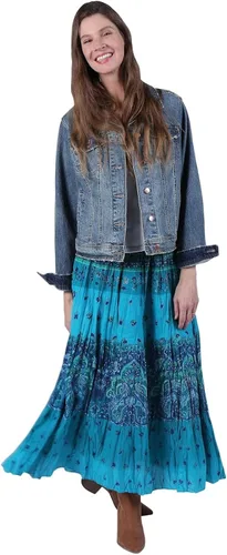 Vista 5 de CATALOG CLASSICS Falda campesina para mujer, faldas bohemias para mujer, falda larga escalonada, Azul Patchwork