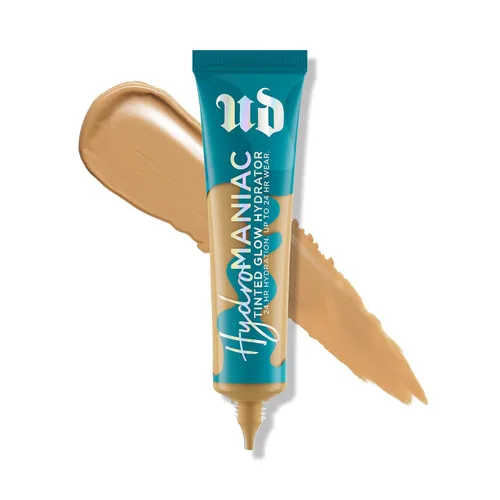 Vista 6 de Urban Decay Hydromaniac Dewy Foundation, Hidratante con color para piel seca, cobertura media construible, con filtrado de kombucha y aceite