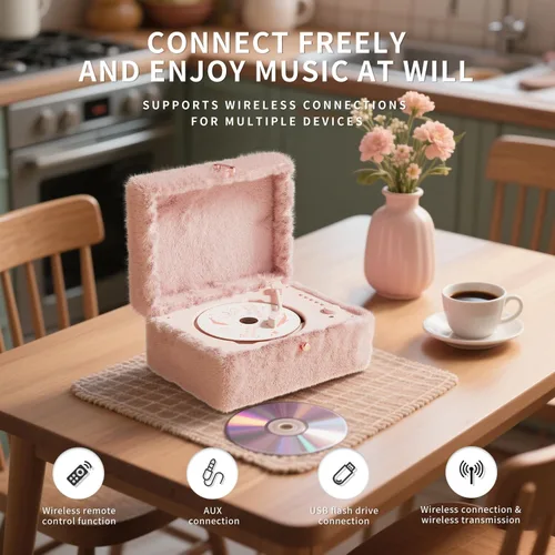 Vista 2 de Reproductor de CD rosa mullido con Bluetooth, control remoto
