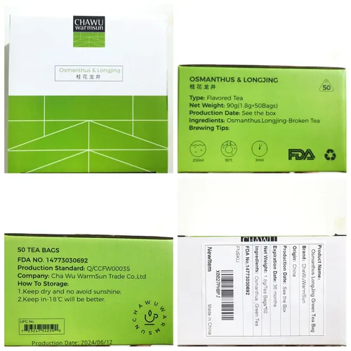 Vista 8 de ChaWuWarmSun -Osmanthus & LongJing Bolsas de té verde, 50 bolsas de té, flores naturales y té roto Natural Osmanthus Flower Blend. Premium Green