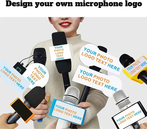 Vista 3 de Caja personalizada para micrófono con logo, equipo en vivo, forma de cubo y triángulo, para entrevistas, micrófono para karaoke, banderas
