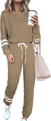 Vista 123 de Prettygarden - Conjunto de pijama de dos piezas para mujer, diseño de teñido anudado, sudadera informal de manga larga con pantalones largos, ropa