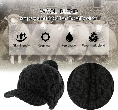 Vista 28 de Comhats - Gorro de 50/100 % lana, con visera, tejido, para el invierno y el clima frío