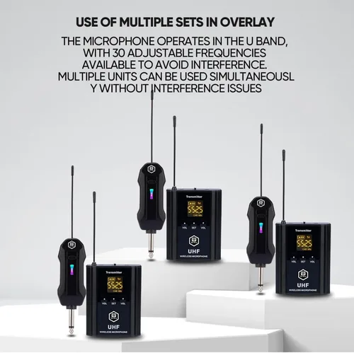 Vista 4 de W IN-MIX Sistema de micrófono inalámbrico UHF – 1 paquete con auriculares y micrófonos Lavalier, rango de 100 pies, 30 canales seleccionables