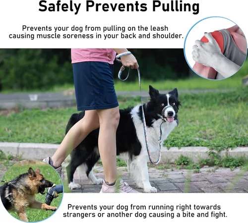 Vista 3 de BARKLESS Collar de cabeza de perro, halter impreso antitirones con correa Arnés de hocico suave con clip ajustable para entrenamiento de correa