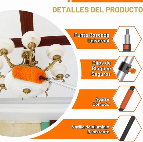 Vista 3 de LAANPOLE Limpiador de ventilador de techo de alcance de 26 pies, kit de limpiador de aspas de ventilador con poste de extensión de 5 a 20 pies