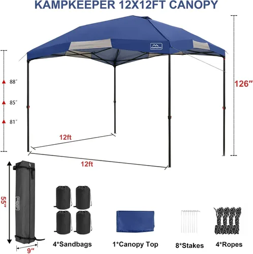 Vista 7 de KAMPKEEPER Tienda de campaña desplegable de 12 x 12 pies, toldo resistente para exteriores, para eventos, campamento, fiestas, cenador poligonal