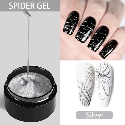 Vista 2 de Kit de esmalte de gel Spider para uñas, 0.18 onzas, gel de araña para arte de uñas, gel de dibujo de alambre para línea de panitado con pinceles