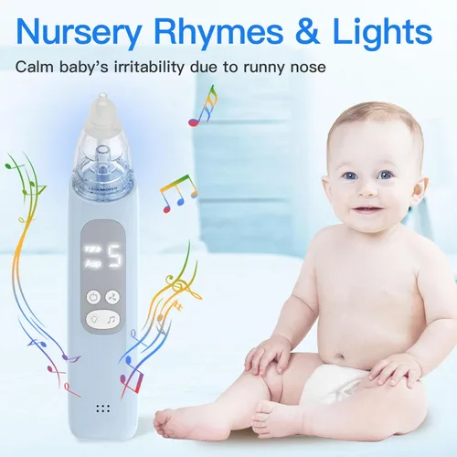 Vista 6 de X-Bosak Aspirador nasal para bebé, ventosa nasal eléctrica para bebé, succión de mocos con 5 niveles de succión, luz calmante y rimas infantiles