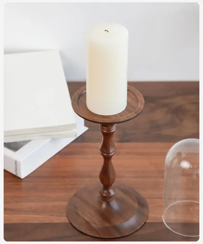 Vista 6 de Juego de 3 portavelas de madera, candelabros de madera de nogal negro, decoración de mesa auxiliar para el hogar, centro de mesa para comedor y sala