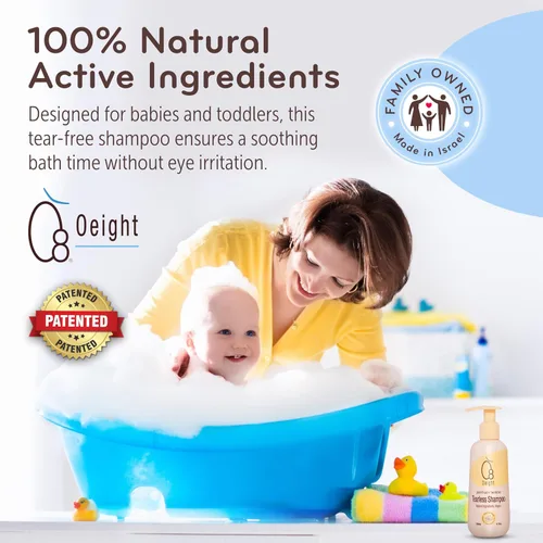 Vista 2 de Oeight Champú y gel de baño para bebés sin lágrimas 2 en 1, sin desgarros, hipoalergénico y dermatológicamente probado, 100% natural con manzanilla