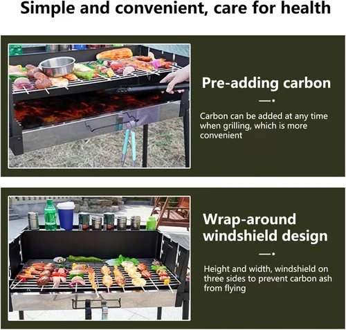 Vista 5 de Worparsen Parrilla plegable de carbón para barbacoa, parrilla de barbacoa de acero inoxidable, temperatura ajustable de 3 engranajes, resistente al