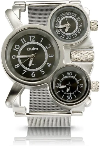 Vista 2 de Oct17 Reloj de pulsera analógico de cuarzo militar de acero inoxidable con malla de metal, correa de reloj durable, incluye subesferas, multi zona