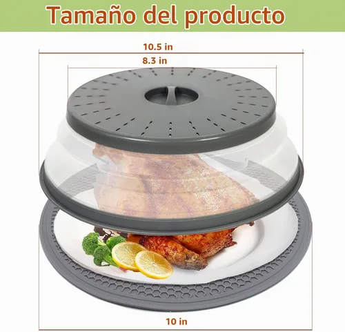 Vista 2 de Cubierta de salpicaduras de microondas de 10.5 pulgadas para alimentos con alfombrilla de 10 pulgadas, tapa protectora de salpicaduras de silicona