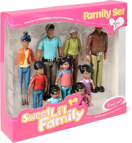 Vista 7 de Beverly Hills Doll Collection Sweet Li'l Family Hispanic Dollhouse People - Juego de 9 figuras de acción – abuelo, abuela, mamá, papá, hermana