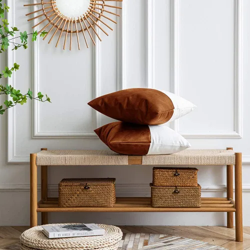 Vista 4 de DEZENE Fundas de Almohada Decorativas de Cuero, Juego de 2 Fundas de Almohada Decorativas Modernas de Cuero/Algodón para Decoración del Hogar Marrón