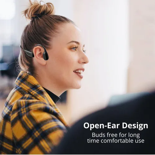 Vista 4 de SA04 - Auriculares deportivos inalámbricos Bluetooth ligeros de conducción ósea negra, con micrófonos, resistentes al sudor, impermeables