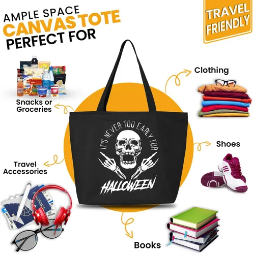 Vista 4 de It's Never Too Early for Halloween Trick or Treat - Bolsa de lona pesada con cremallera reutilizable