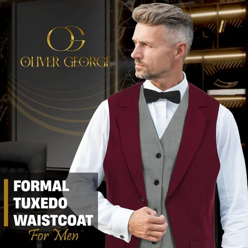 Vista 28 de Oliver George Chaleco formal de esmoquin en capas para hombre, chaleco de traje de negocios