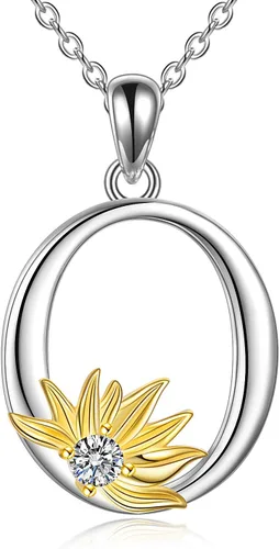 Vista 11 de POPLYKE Collar de girasol con inicial para mujer, plata de ley 925, colgante de girasol, cadena con dije de letra inicial