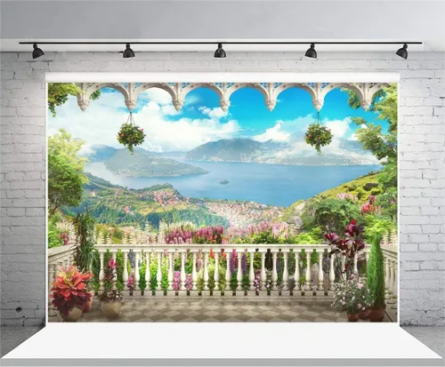 Vista 9 de AOFOTO Telón de fondo para terraza de jardín de 5 x 3 pies, hermoso paisaje de fotografía, fondo de fotografía para niños, niñas, retrato artístico