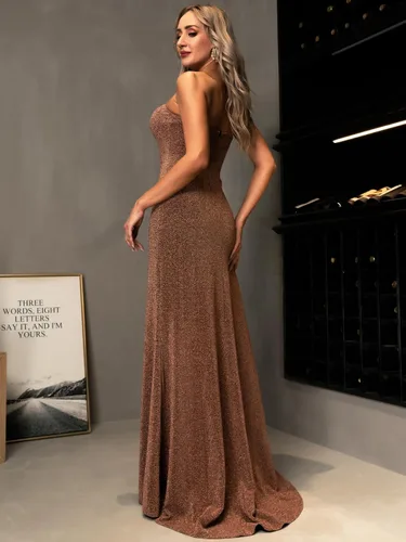 Vista 6 de Vestido de noche con hombros descubiertos y abertura para mujer