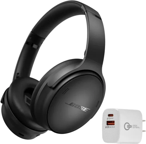 Vista 2 de Bose QuietComfort - Auriculares Bluetooth inalámbricos con cancelación activa de ruido sobre la oreja y micrófono, + cargador de pared verde Extreme